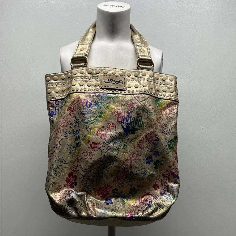 Ed Hardy Gidget Bucket Tote Handbag Purse Bag Oversized Colorful Rainbow Y2K 00s